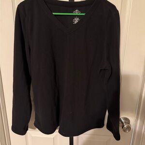 Black V-Neck Long Sleeve Fleece Shirt